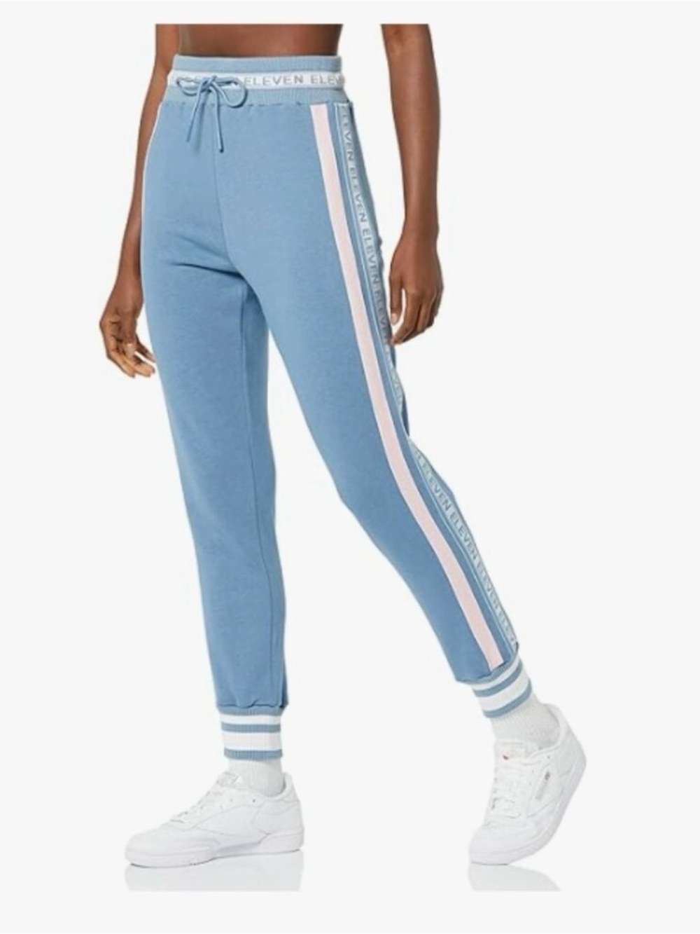 NWT  EleVen by Venus Williams  Dusty Blue, Pink & White Striped Joggers - S